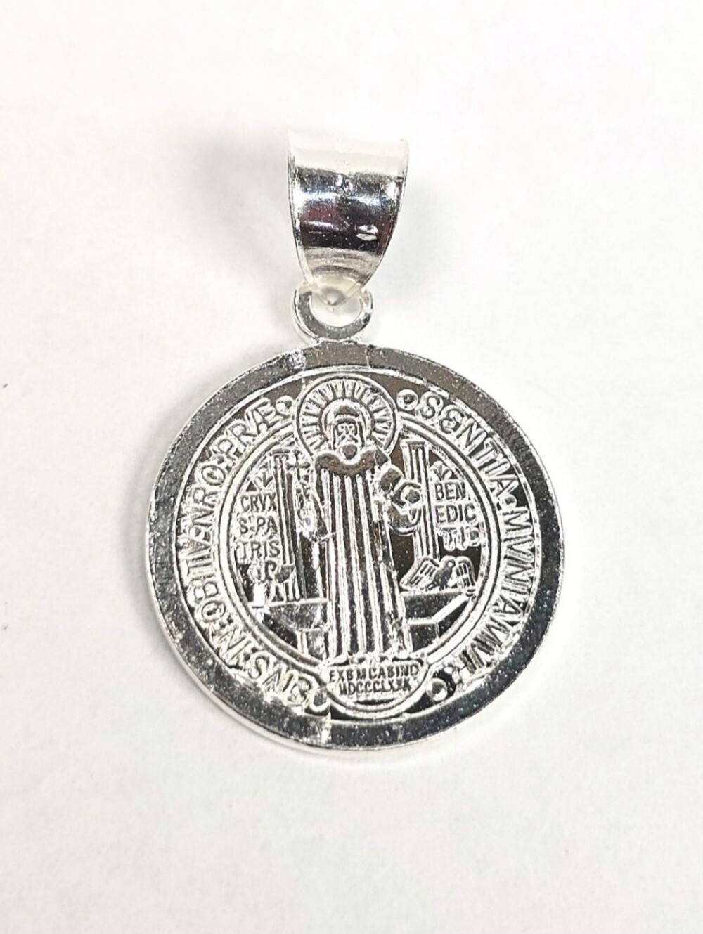St Benedict Medal Pendant Round 925 Sterling Silver San Benito Charm 24mm